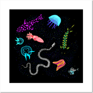 Bioluminescent Ocean Sea Creatures Posters and Art